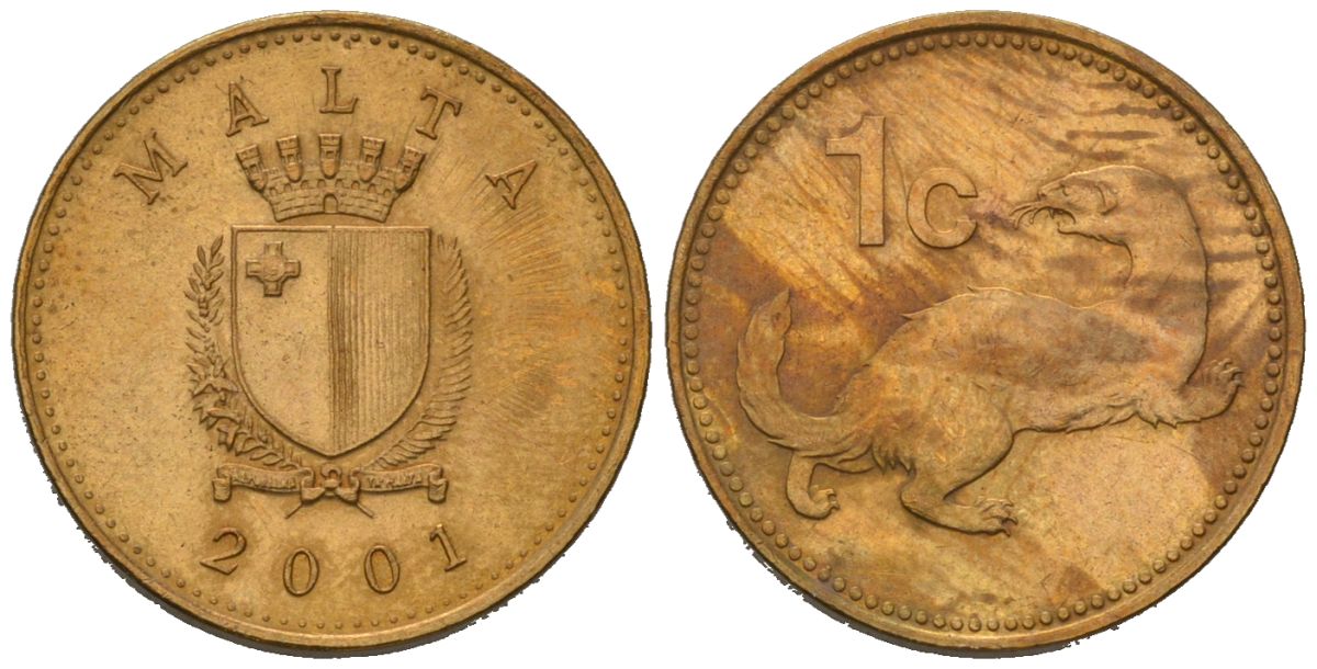 Мальта 1 цент 2001 KM 93 никель латунь aUNC 4528-251