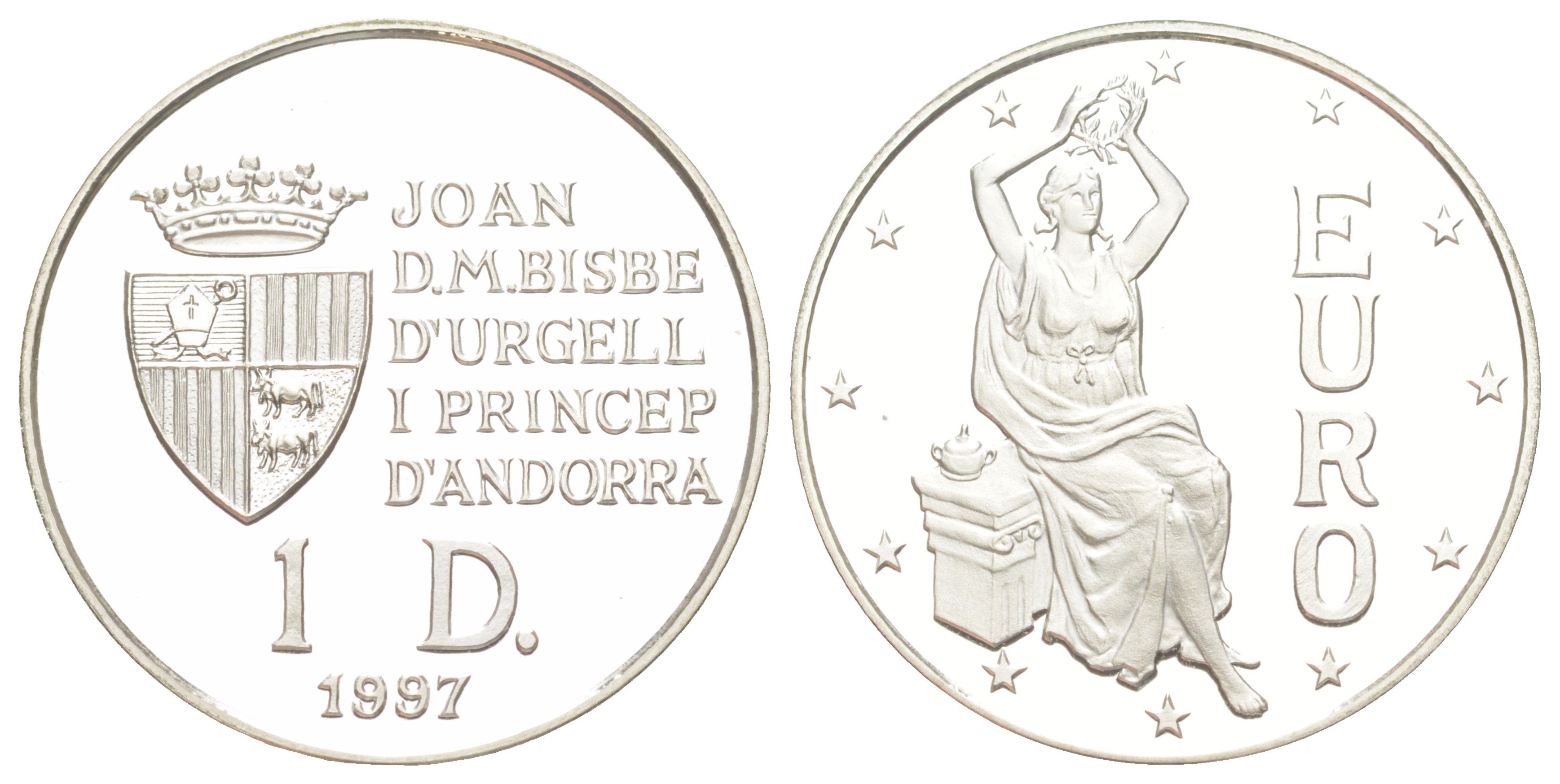 Андорра 1 динер 1997 40 лет подписанию Римского соглашения, евро KM 127 серебро PROOF 441-242