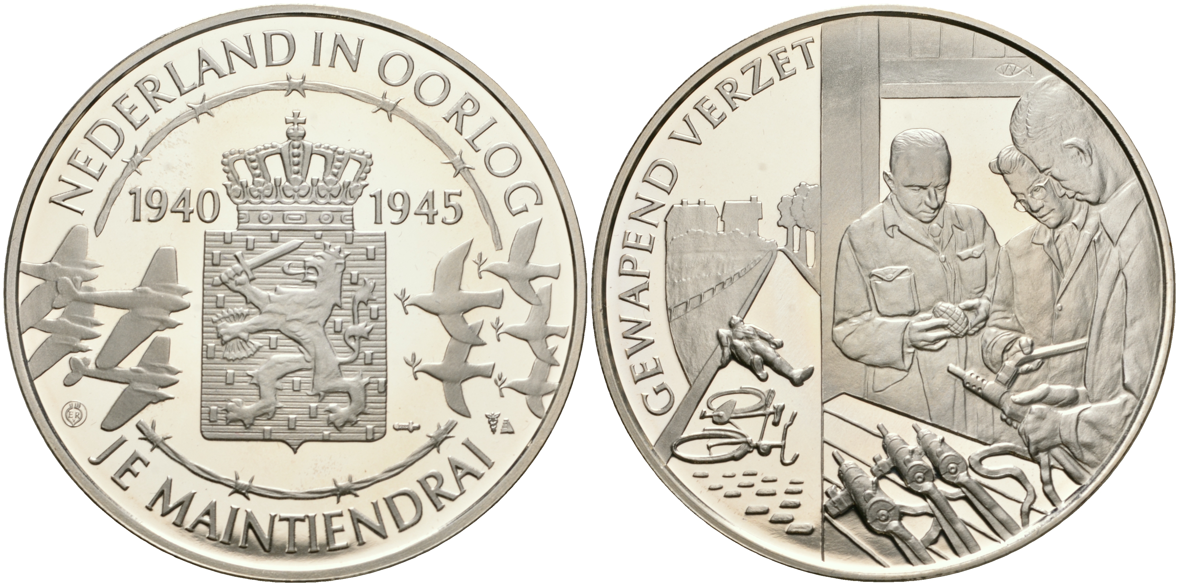 Нидерланды медаль ND Голландия в войне 1940-1945, обучение солдат, 31,3 гр, 45,0 мм  серебро  PROOF  11-323-24