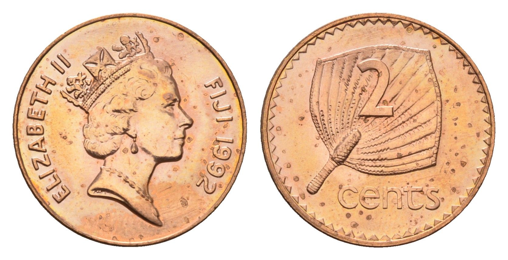 Фиджи 2 цента 1992 KM 50a цинк плакированный медью UNC 4395-1052