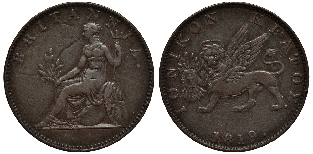 Греция, Ионические острова 2 лепты 1819 Британская администрация (1809-1863) KM 31 медь 1524-1312