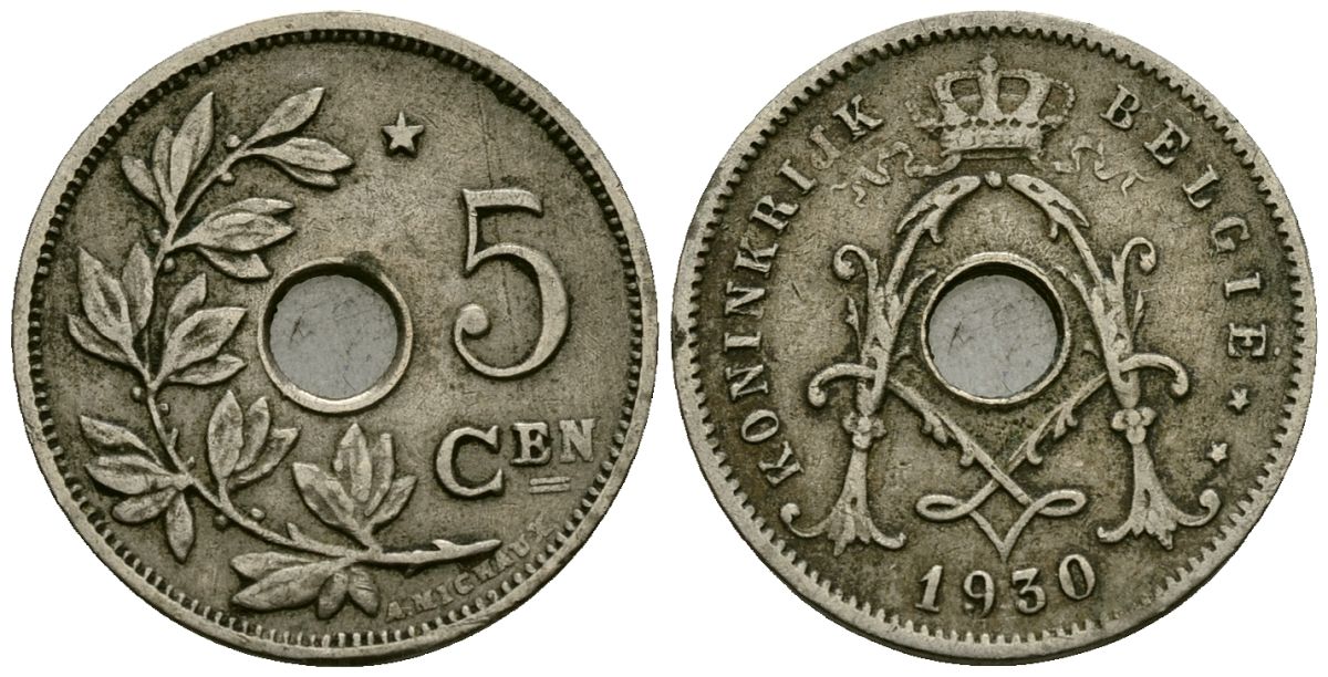 Бельгия 5 сантимов 1930 Belgie KM 67 медно-никель 4173-615