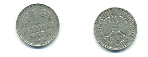 ФРГ 1 марка 1950 G, KM 110, J. 385 медно-никель 54-2344