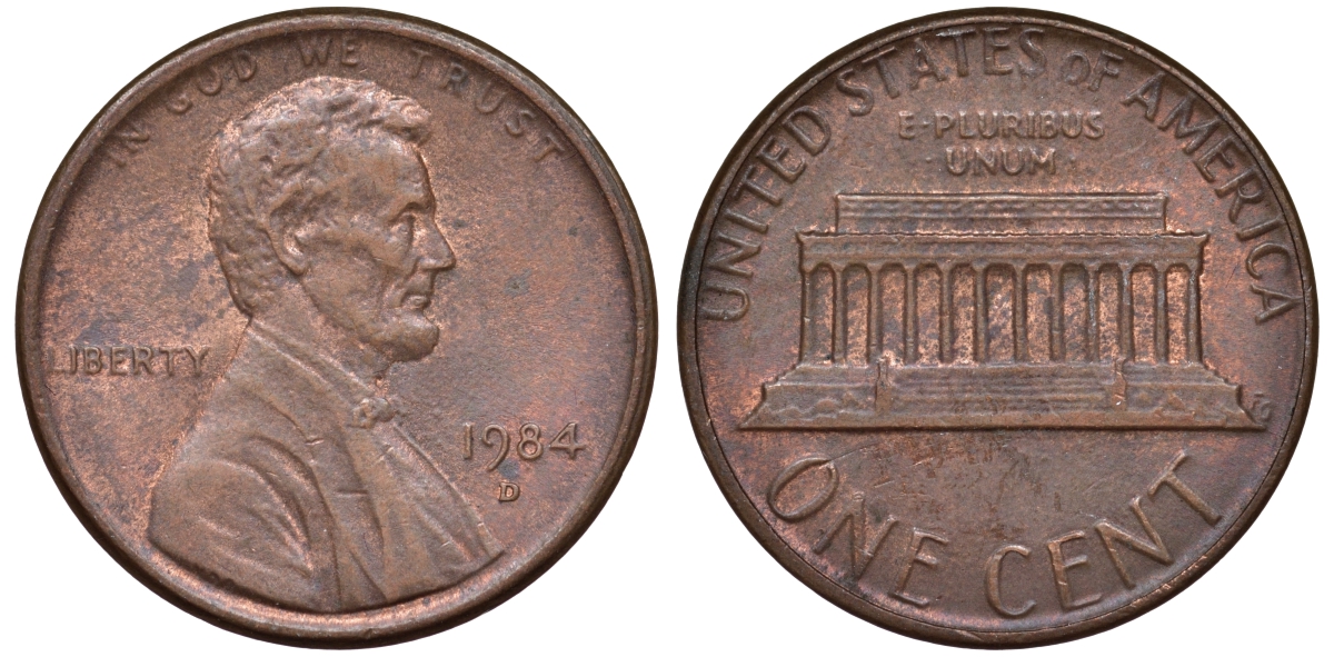 США 1 цент 1984 D KM 201b цинк плакированный медью 4549-916