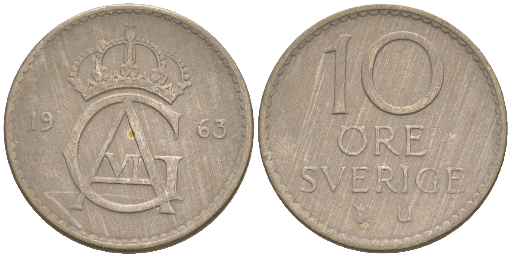 Швеция 10 эре 1963 Густав VI Адольф (1950-1973) KM 835 медно-никель UNC 187-817