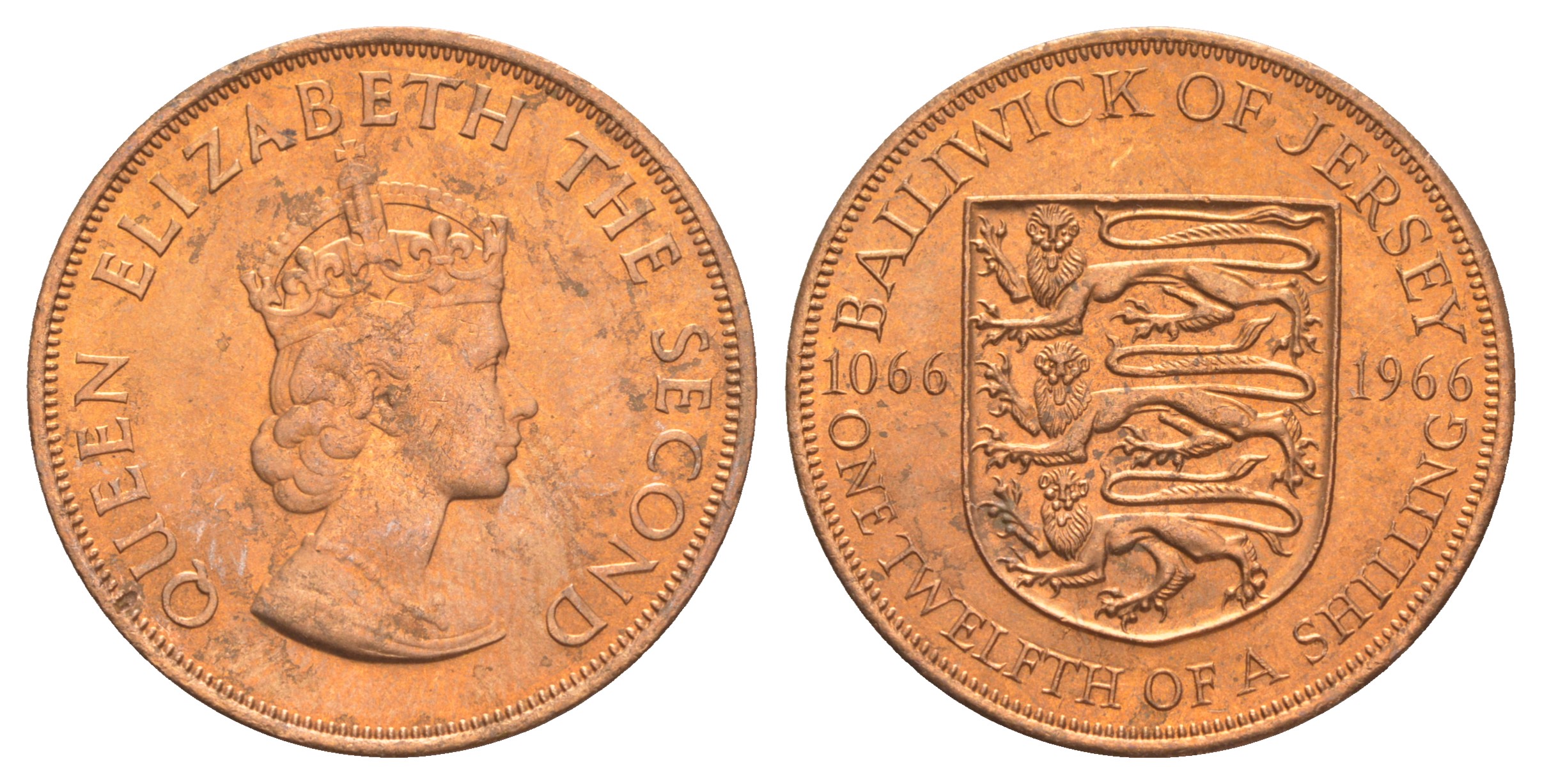 Джерси 1/12 шиллинга 1966 900 лет Нормандскому завоеванию KM 26 бронза UNC 4634-311