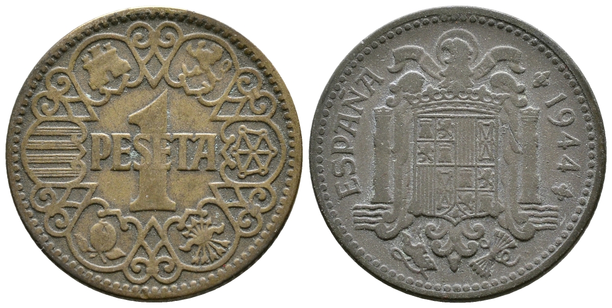 ИСПАНИЯ 1 ПЕСЕТА 1944 НАЦИОНАЛЬНОЕ ПРАВИТЕЛЬСТВО (1939-1947) KM 767 алюминиевая бронза 08-1132