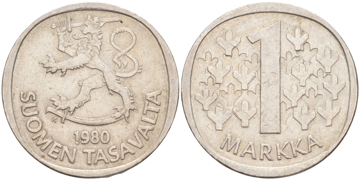 Финляндия 1 марка 1980 К KM 49а медно-никель 4398-147