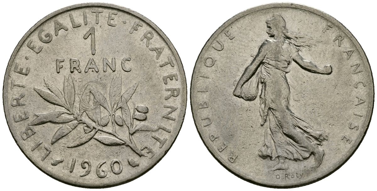 Франция 1 франк 1976 сеятель KM 925 никель 4135-751