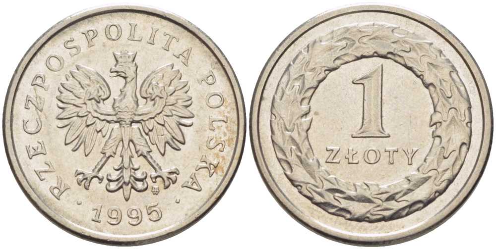 Польша 1 злотый 1995 MW KM 282 медно-никель 53-1144