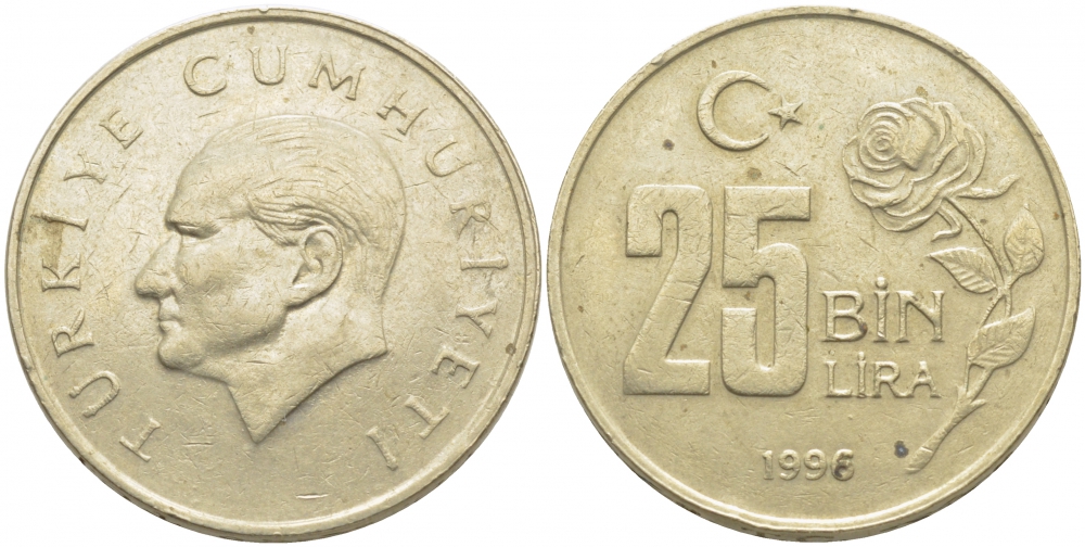 Турция 25000 лир 1996 Мустафа Кемаль Ататюрк KM 1041 медь никель цинк 3856-617