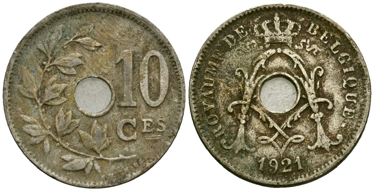 Бельгия 10 сантимов 1921 Belgique KM 85 медно-никель 4172-856