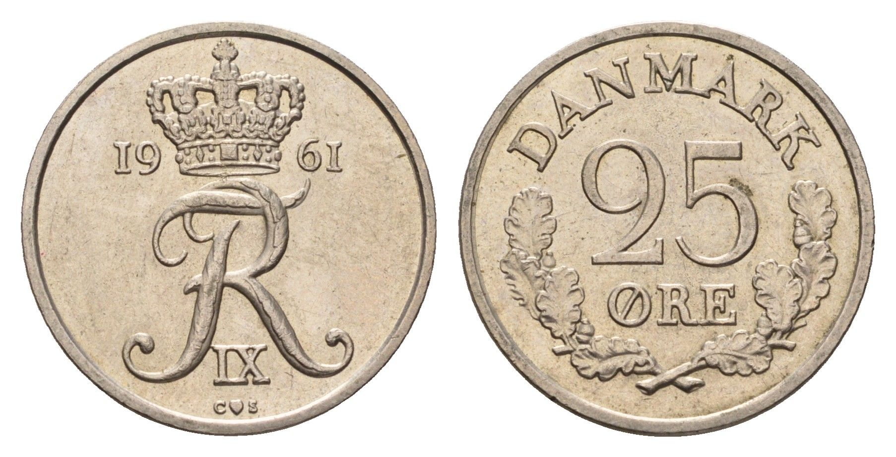 Дания 25 эре 1961 C. S, Фредерик IX (1947-1972) KM 850 медно-никель 3336-635
