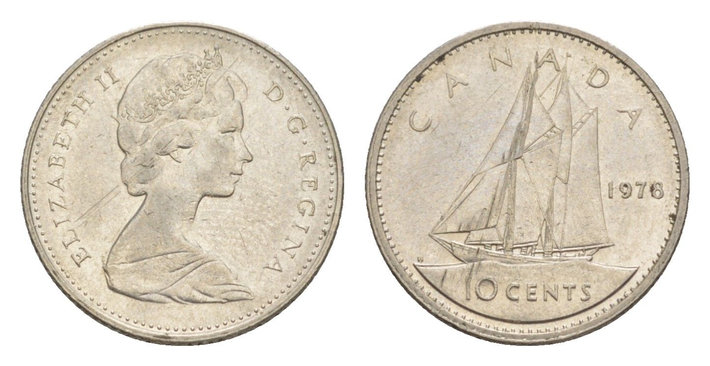Канада 10 центов 1976 Елизавета II (1952-2022), парусник KM 77 никель 4639-635