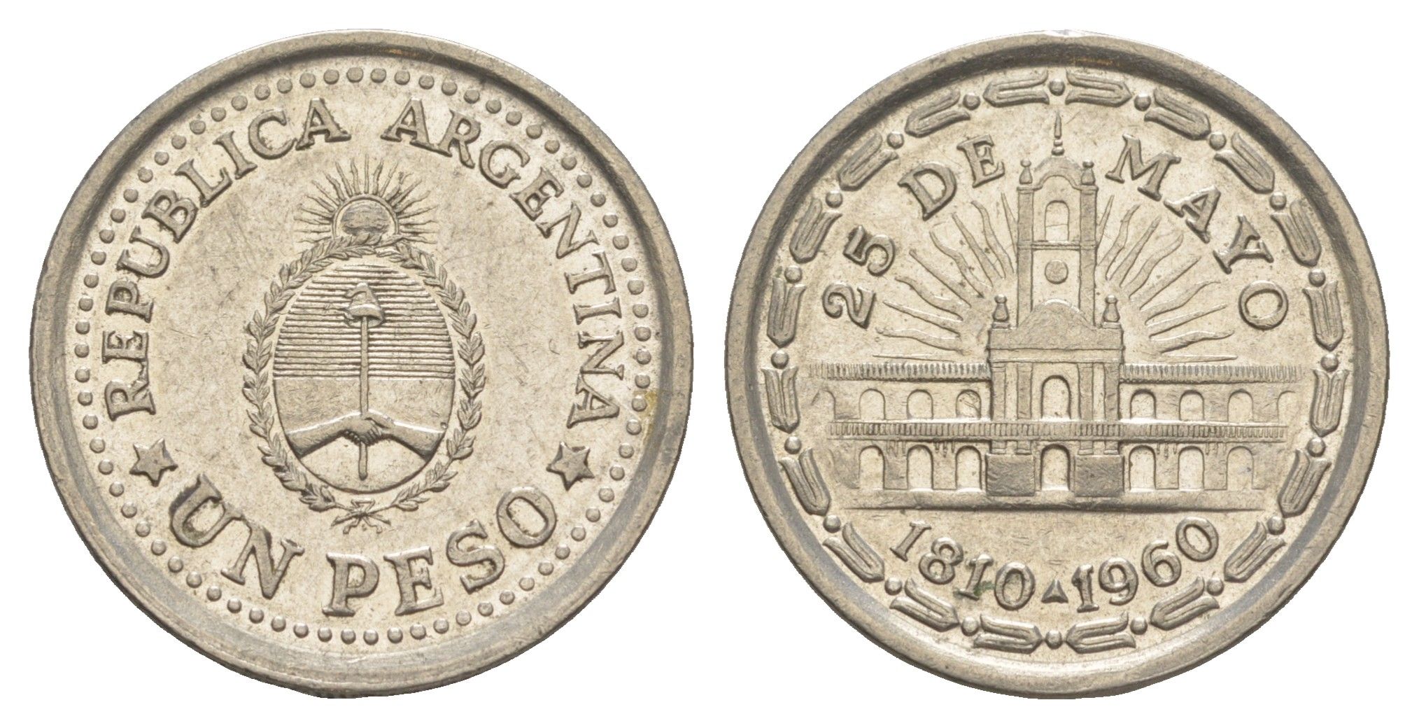 Аргентина 1 песо 1960 150 лет свержения Испанского вице-короля (1810-1960) KM 58 сталь плакированная никелем 4163-452