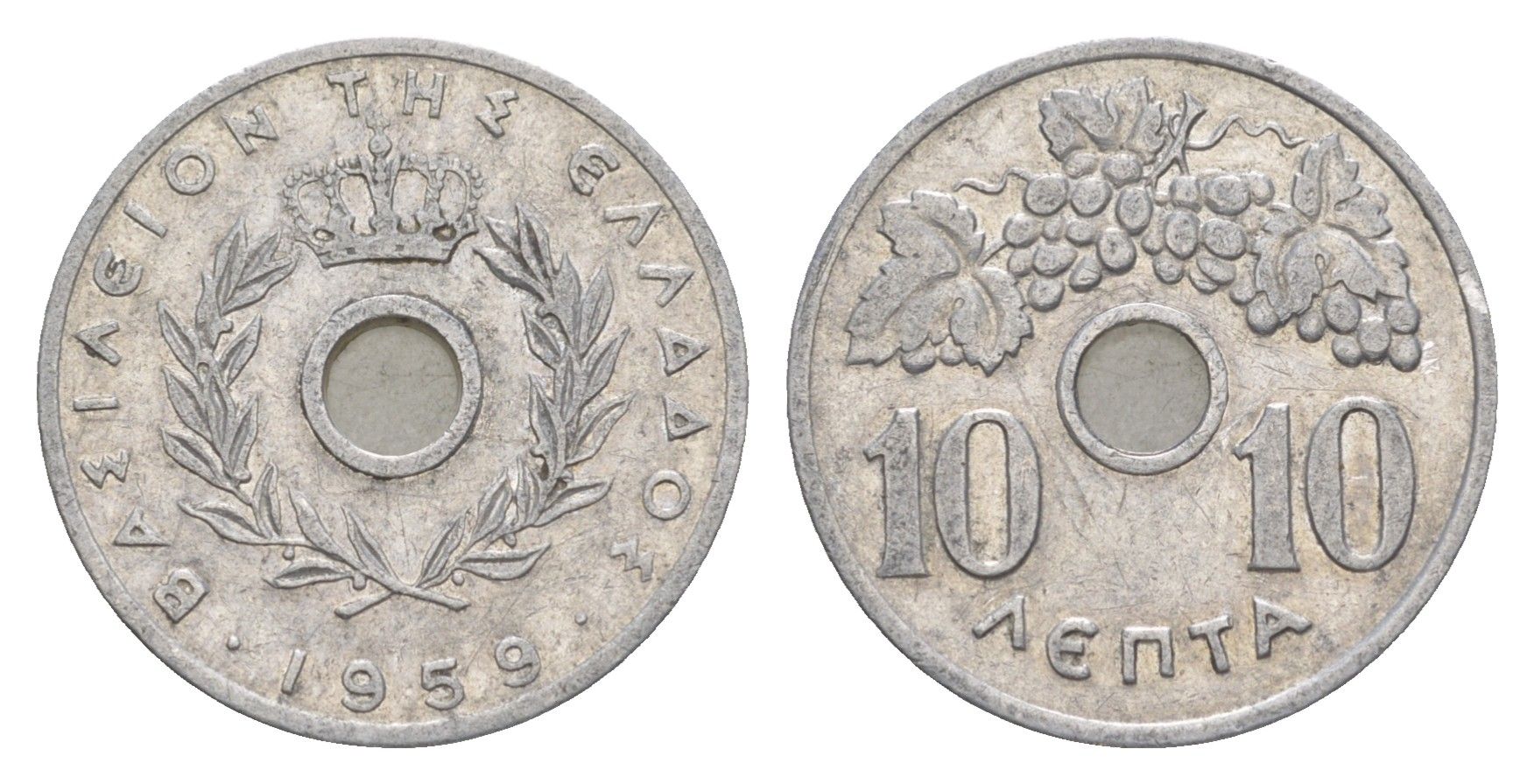 Греция 10 лепт 1959 Павел I (1947-1964), виноградная лоза KM 78 алюминий 220-564