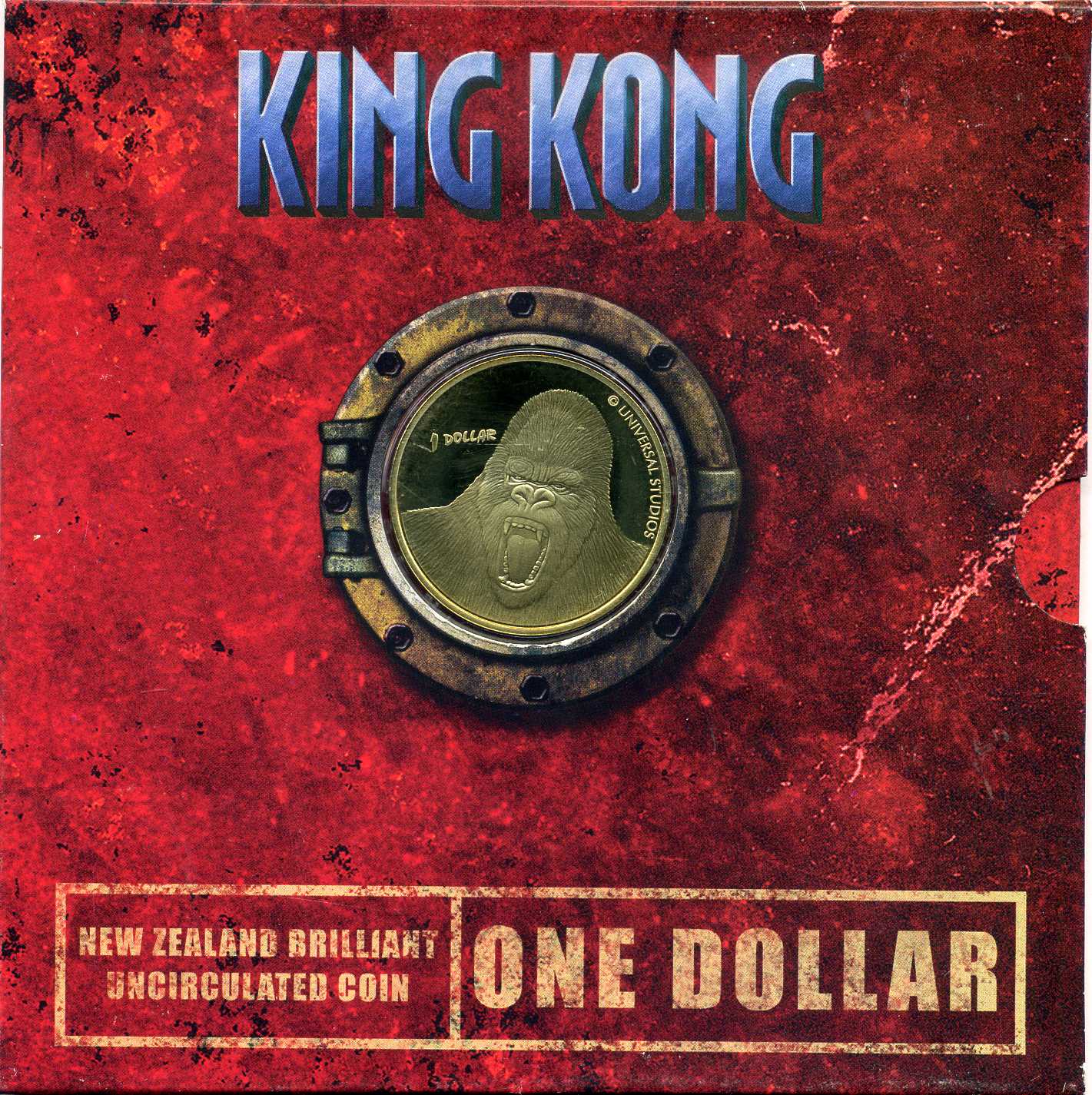 Новая Зеландия 1 доллар 2005 Кинг Конг, в оригинальном буклете, цветная эмаль KM 159 алюминиевая бронза UNC 1-4-4-18