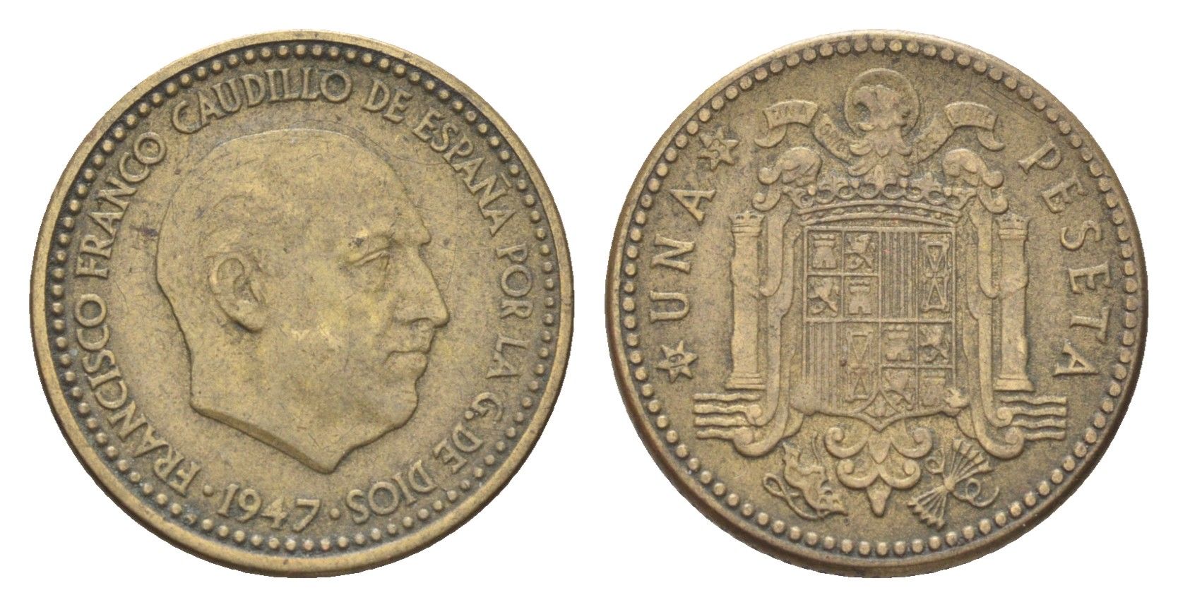 Испания 1 песета 1947 (53) Франциско Франко (1939-1975) KM 775 алюминиевая бронза 4705-1038