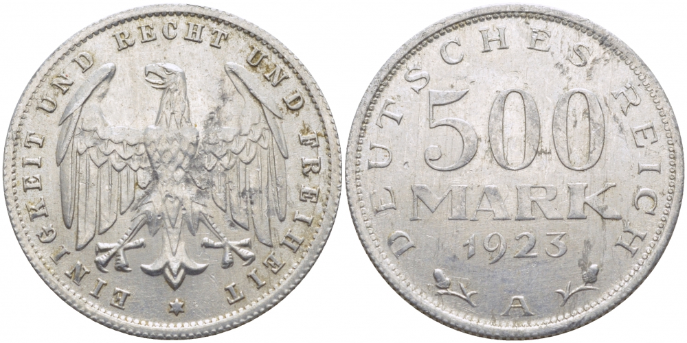 ГЕРМАНИЯ 500 МАРОК 1923 A KM 36, J. 305 алюминий 3718-917