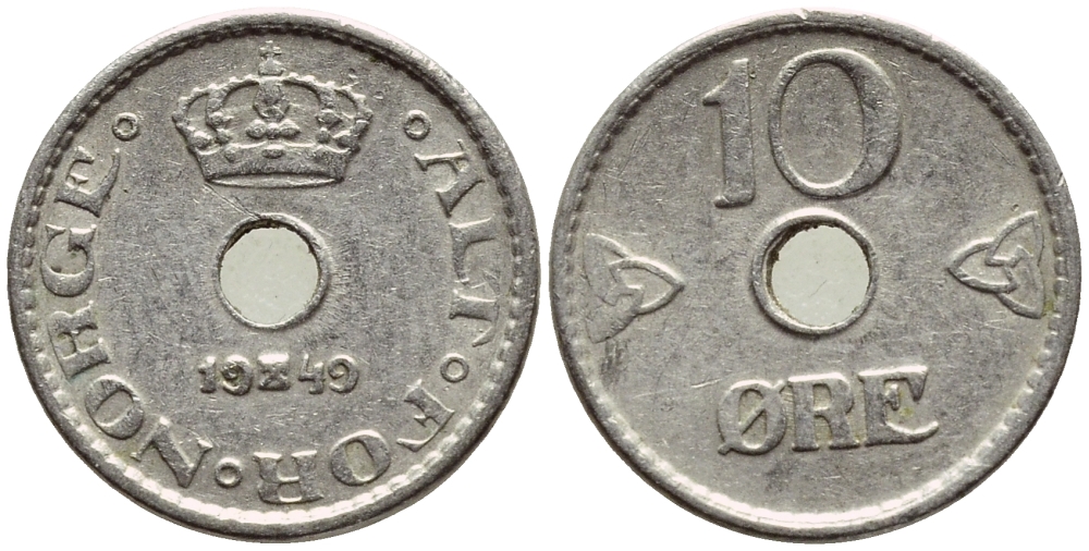 НОРВЕГИЯ 10 ЭРЕ 1949 ХОКОН VII (1905-1957) KM 383 медно-никель 4396-412