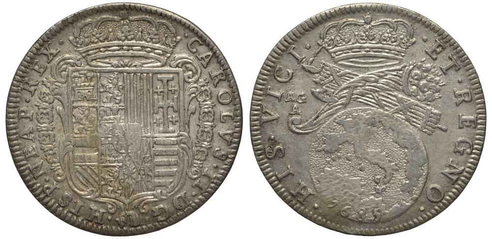 Неаполь и Сицилия тари (2 карлини) 1685 Карл II Испанский серебро aUNC 00-822-07