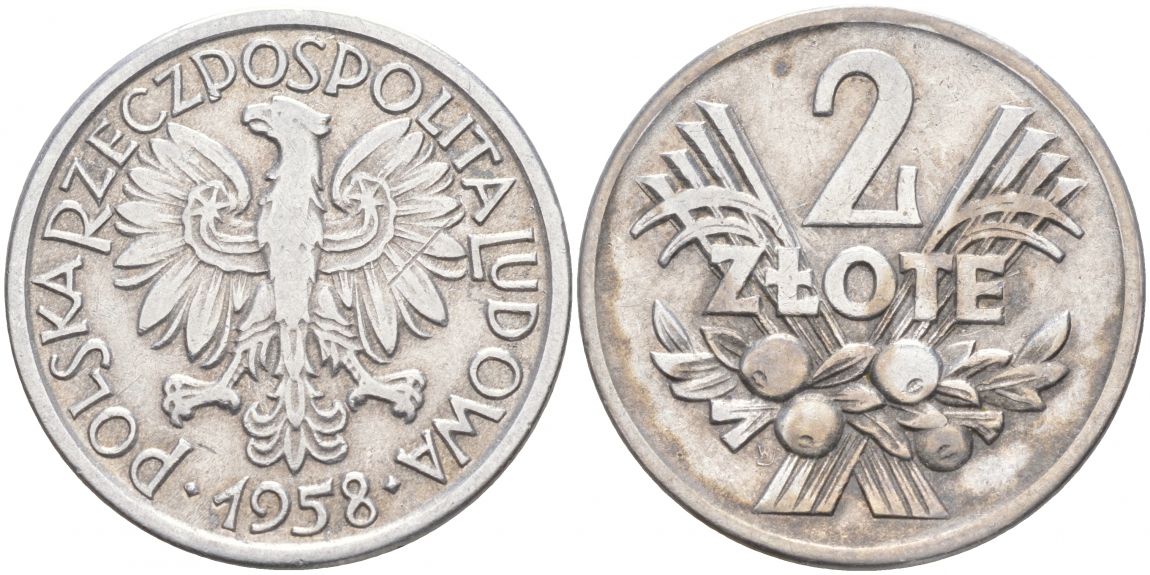 Польша 2 злотых 1958 MW KM 46, Parchimowicz 216a алюминий 69-322