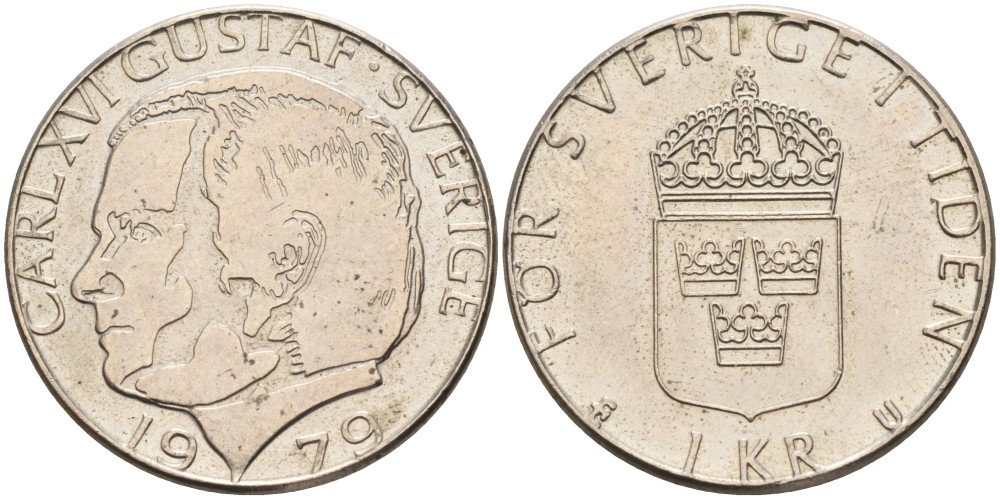 Швеция 1 крона 1979 U, Карл XVI Густав (1973- ) KM 852 медно-никель 4557-431
