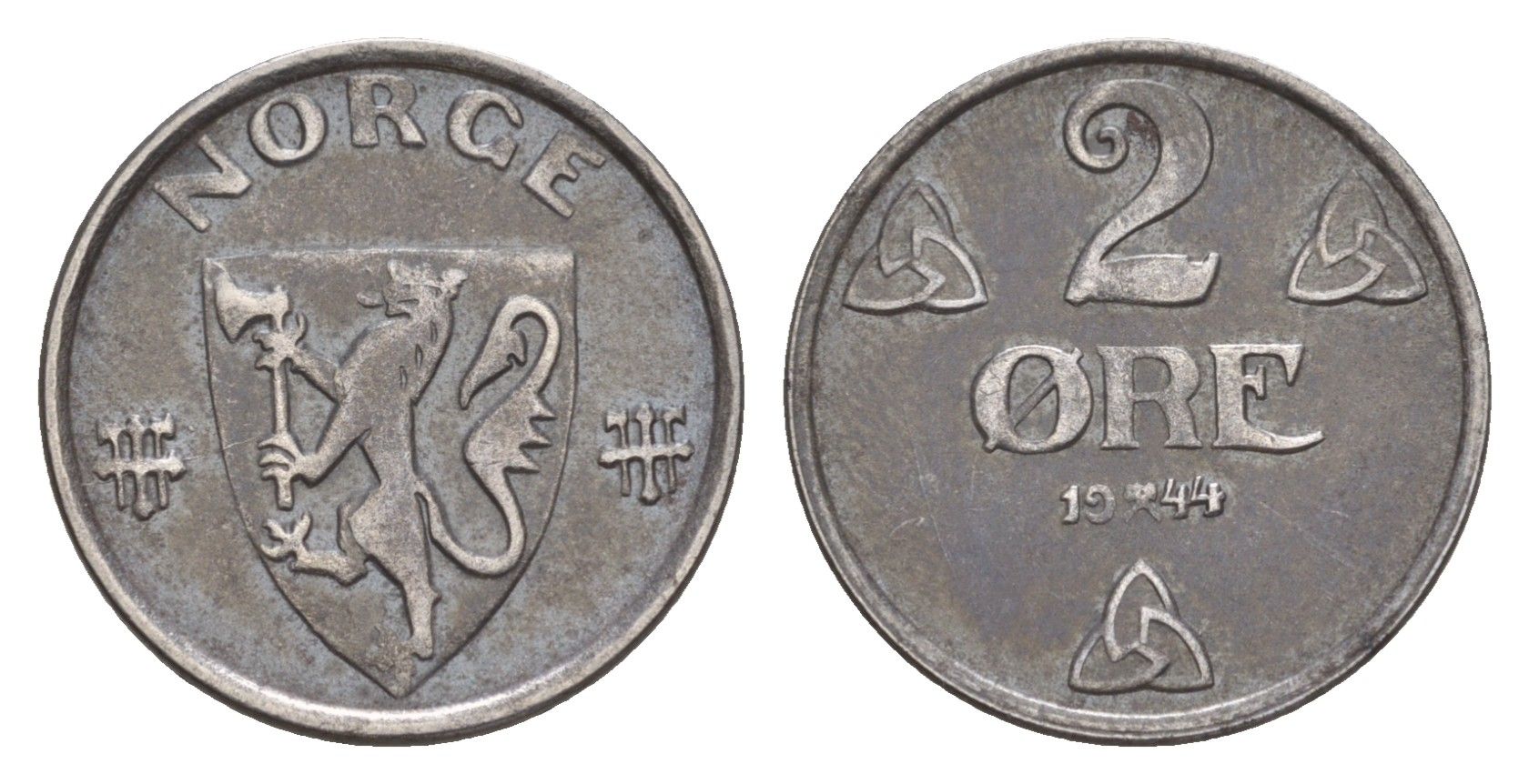 Норвегия 2 эре 1944 Хокон VII (1905-1957) KM 394 железо 4635-314