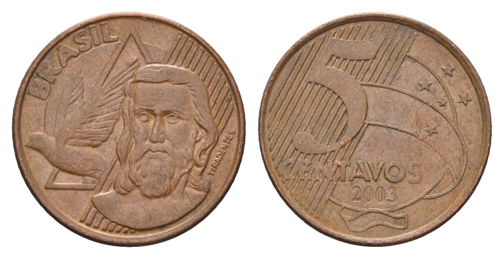 Бразилия 5 сентаво 2003 KM 648 сталь плакированная медью 4686-622