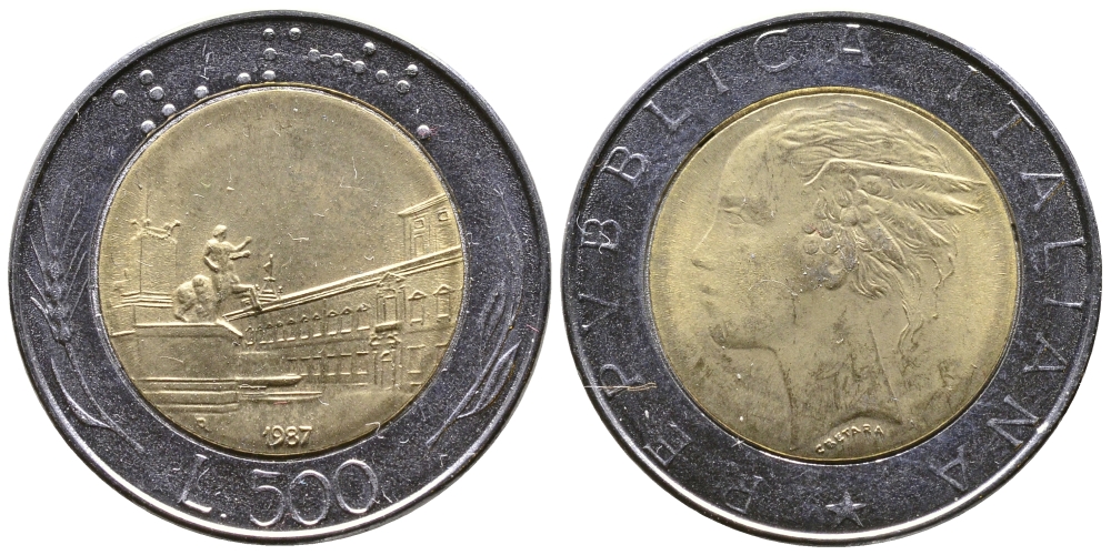 Италия 500 лир 1987 R KM 111 биметалл 259-743