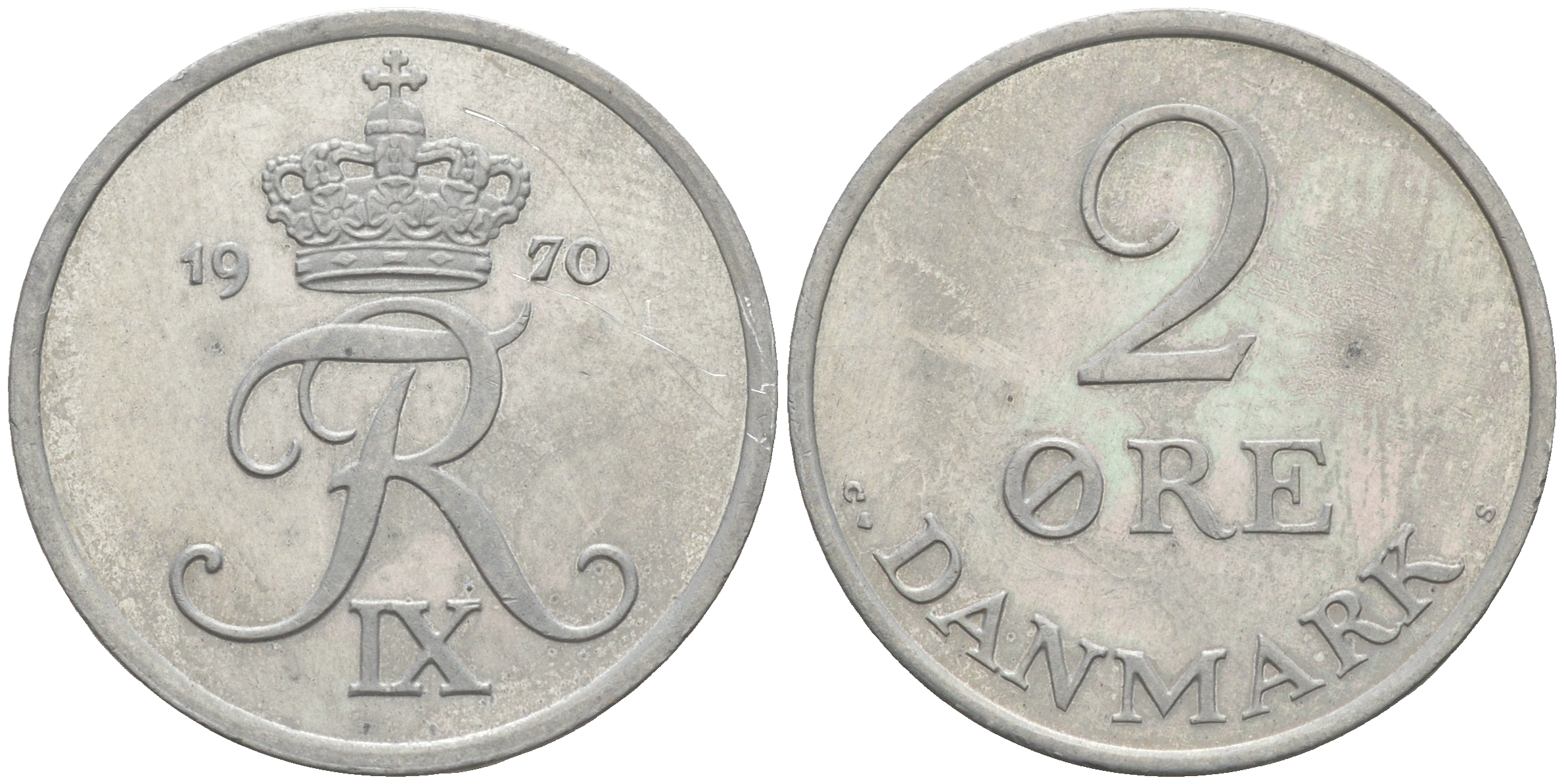 ДАНИЯ 2 ЭРЕ 1970 C; S, ФРЕДЕРИК IX (1947-1972) KM 840.2 цинк UNC 106-211