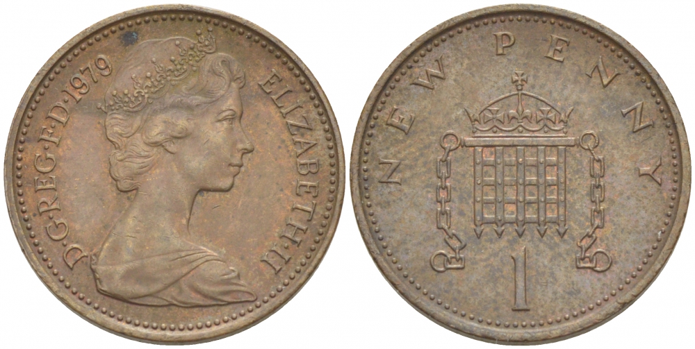 Великобритания 1 пенни 1979 Елизавета II (1952-2022) KM 915, Spink 4237 (B1) бронза 214-1056
