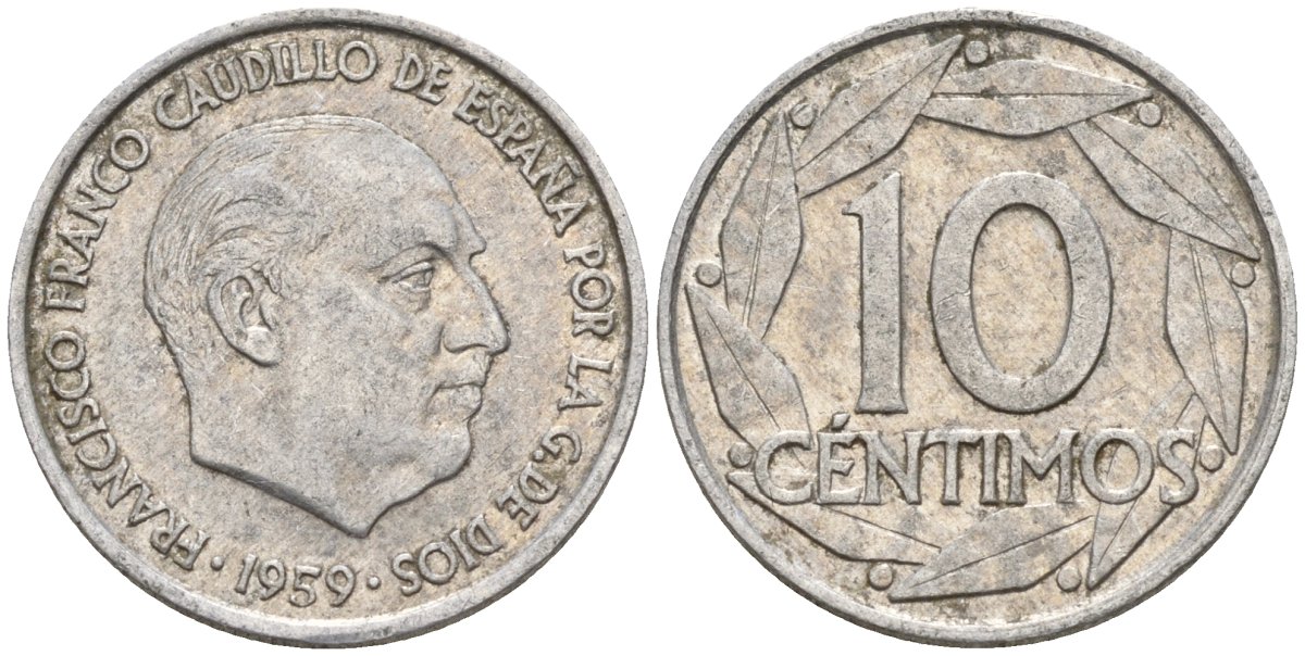 Испания 10 сентимо 1959 Франсиско Франко (1939-1975) KM 790 алюминий 4154-512