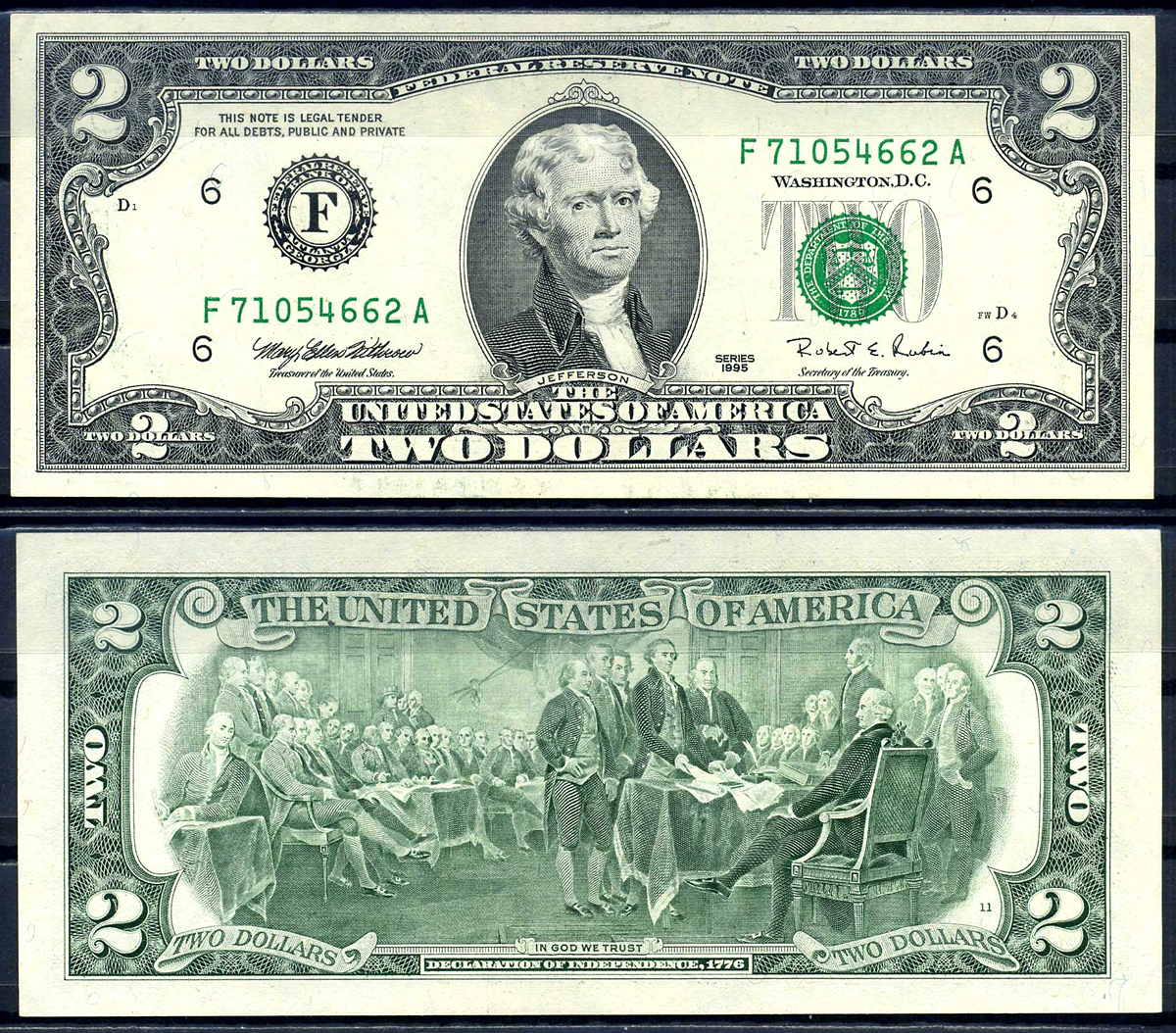 США 2 доллара 1995 F, Атланта, штат Джорджия Pick 497  бумага  aUNC 445-9-1-1