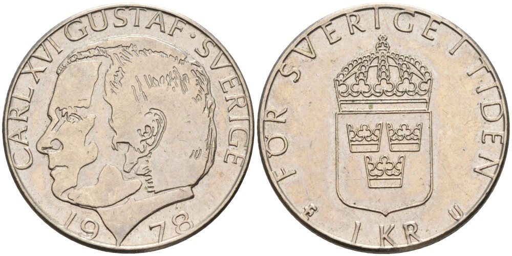 Швеция 1 крона 1978 U, Карл XVI Густав (1973- ) KM 852 медно-никель 4557-426