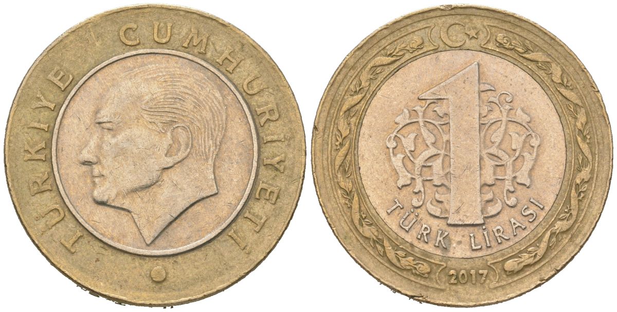 Турция 1 лира 2017 KM 1244 биметалл 4561-1221