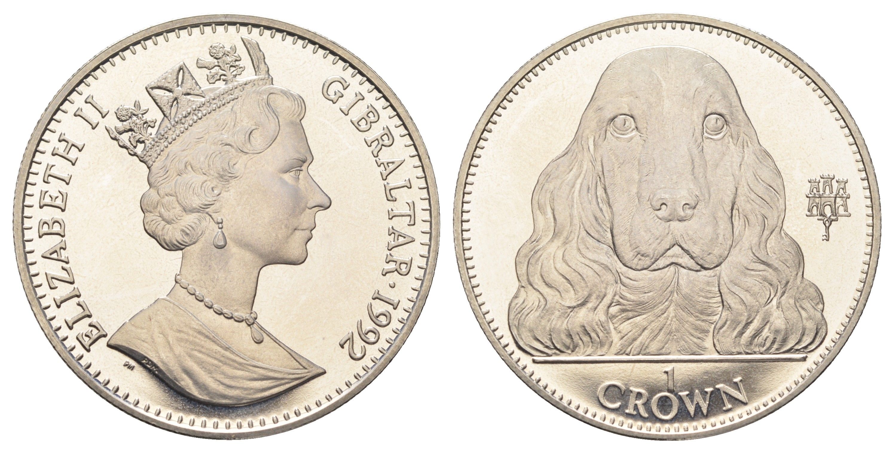 Гибралтар 1 крона 1992 Лучшие друзья человека (собаки) - Кокер-спаниель KM 103 медно-никель BU 1524-1544