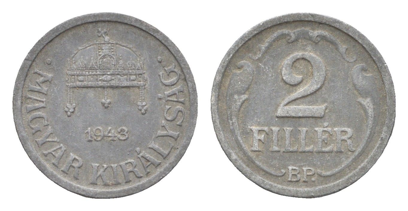 Венгрия 2 филлера 1943 BP KM 519 цинк 4665-543