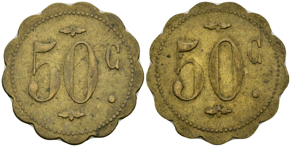 Франция 50 сантимов XIX-XX век ресторанный жетон латунь 4166-1137