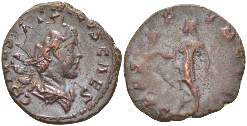 Римская Империя (императоры в Галлии) антониниан 272 - 273 Тетрик II. SPES PVBLICA, Спея, держащая цветок, Августа Треверов, Very fine RIC 272 биллон 1073-14-67