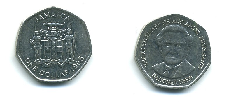 Ямайка 1 доллар 1995 Александр Бустаманте KM 164 никелированная сталь 4364-1026