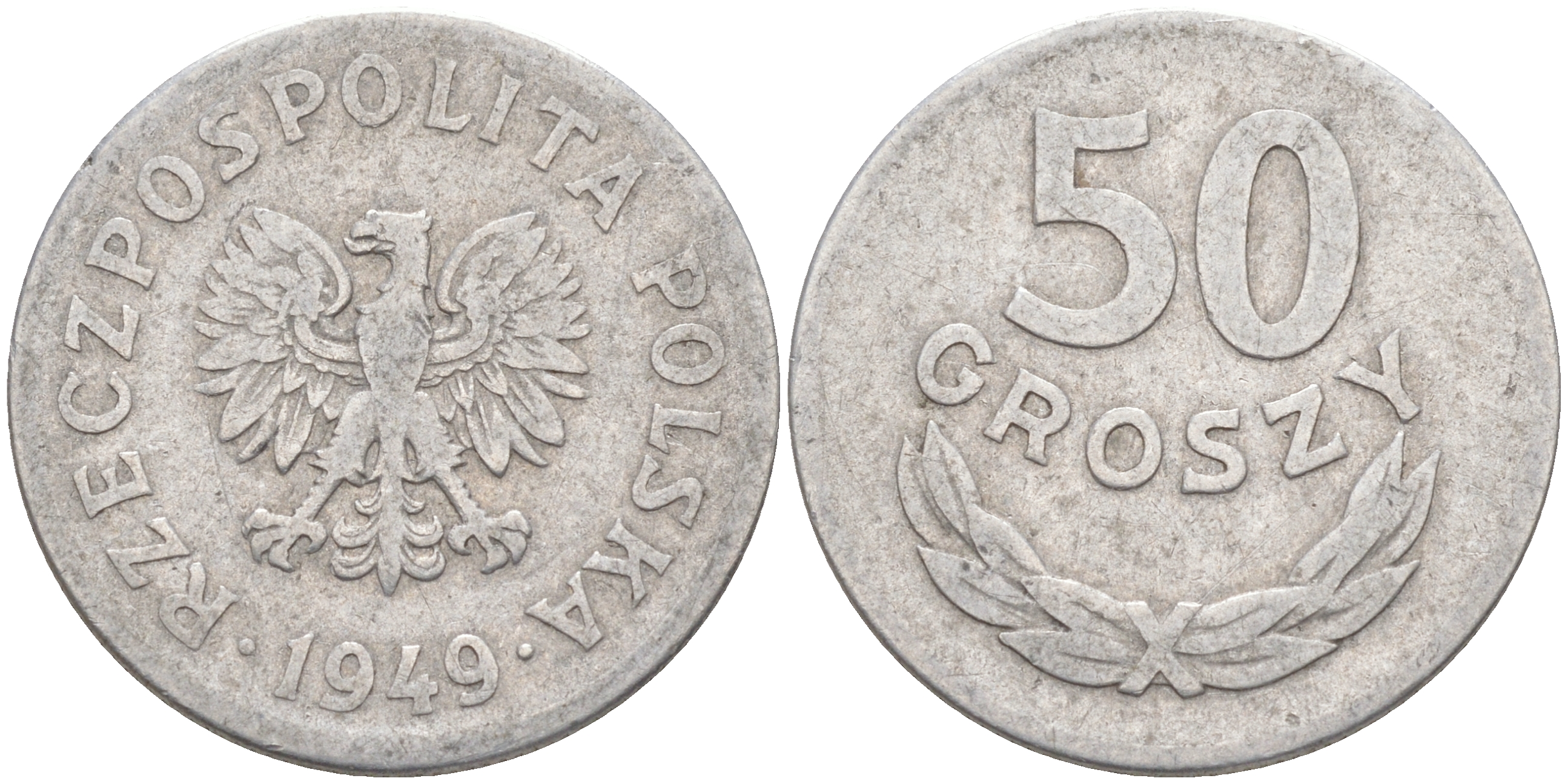 Польша 50 грошей 1949 KM 44а, Parchimowicz 209b алюминий 106-511