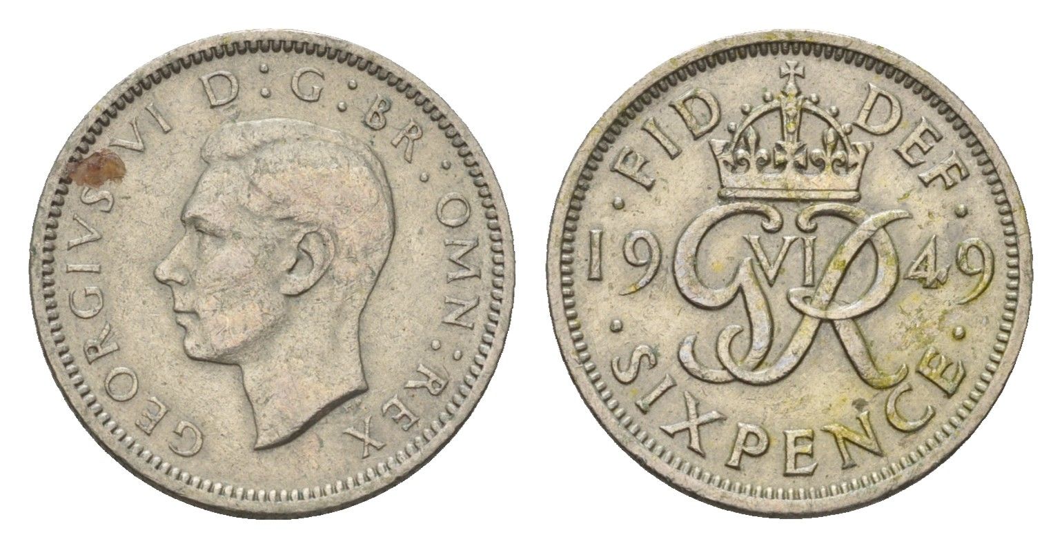 Великобритания 6 пенсов 1949 Георг VI (1936-1952) KM 875, Spink 4110 медно-никель 99-1044
