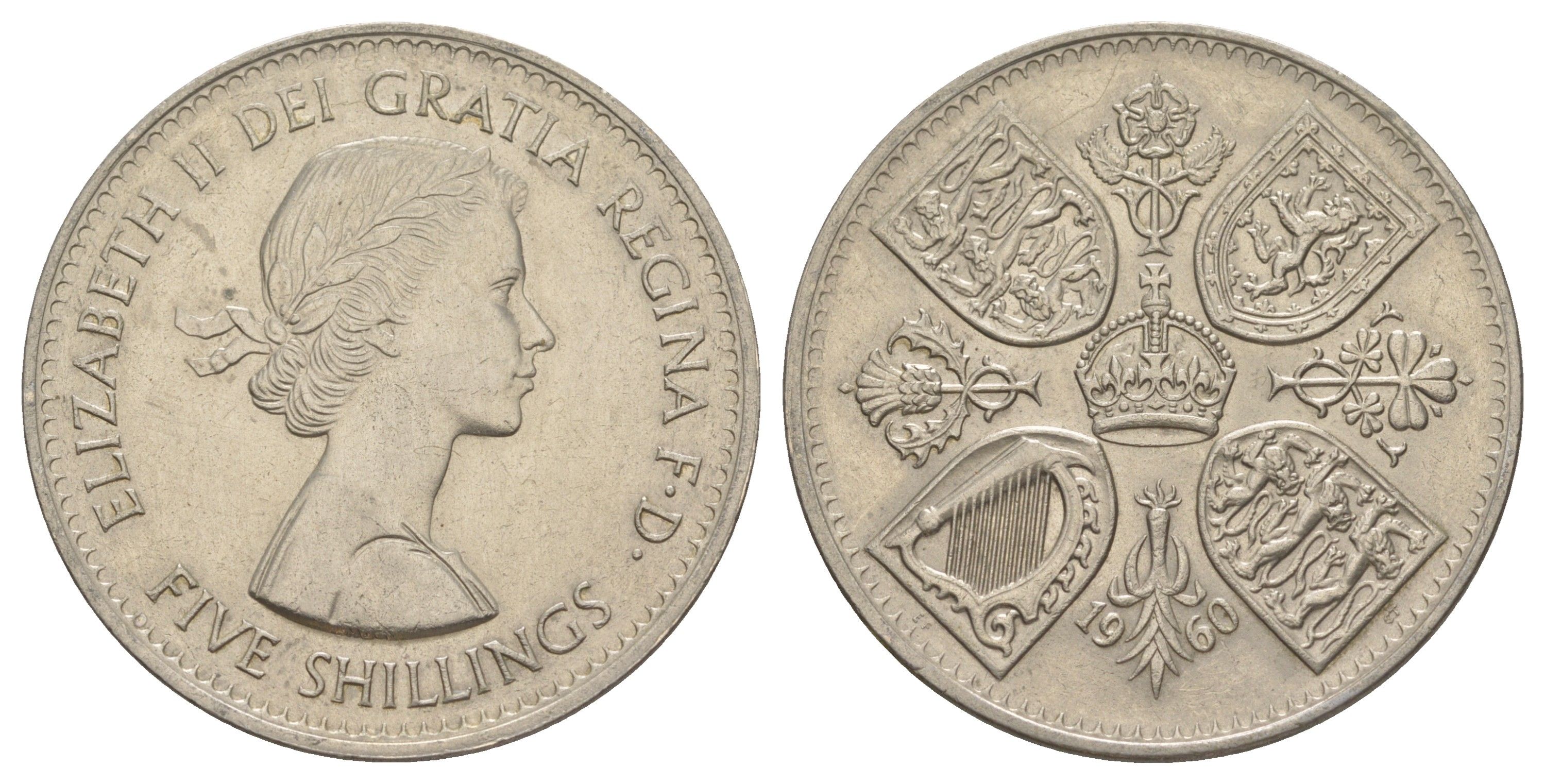 Великобритания 1 крона (5 шиллингов) 1960 выставка Британии в Нью-Йорке Елизавета II (1952-2022) KM 909, Spink 4143 медно-никель UNC 1091-10-43