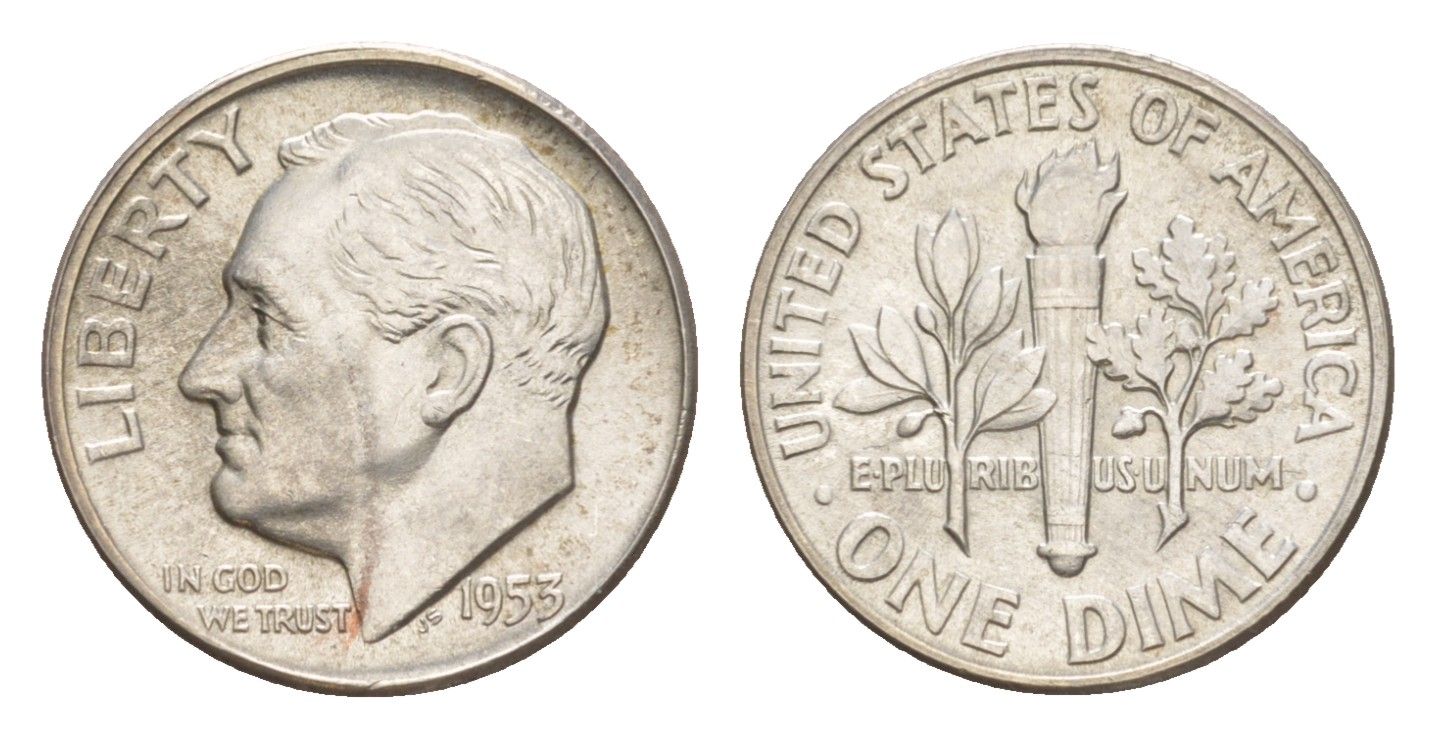 США 1 дайм (10 центов) 1953 KM 195 серебро 4639-225