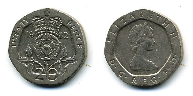 Великобритания 20 пенсов 1982 Елизавета II (1952-2022) KM 931, Spink 4230 (G1) медно-никель 4110-1012