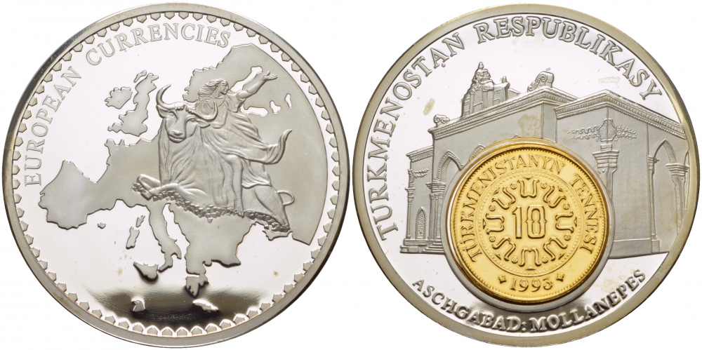 Нидерланды медаль ND монета на медали,серия доевровые монеты, Туркменистан, Ашхабад, мавзолей  серебрение PROOF 1090-1-42