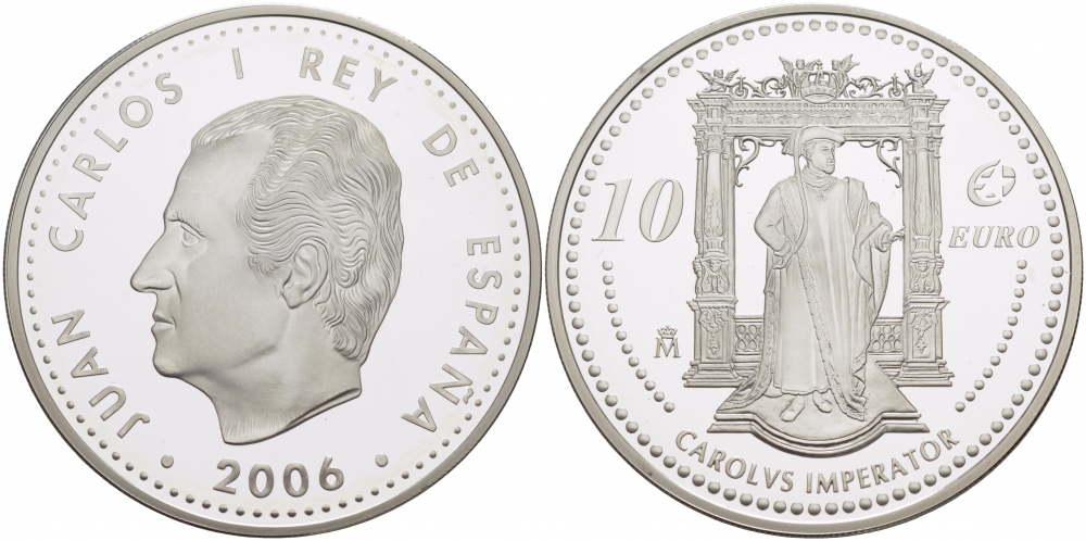 Испания 10 евро 2006 M, Выдающиеся европейцы - Карл V KM 1122 серебро PROOF 11-262-11