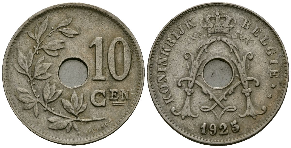 Бельгия 10 сантимов 1925 Belgie KM 86 медно-никель 4172-1255