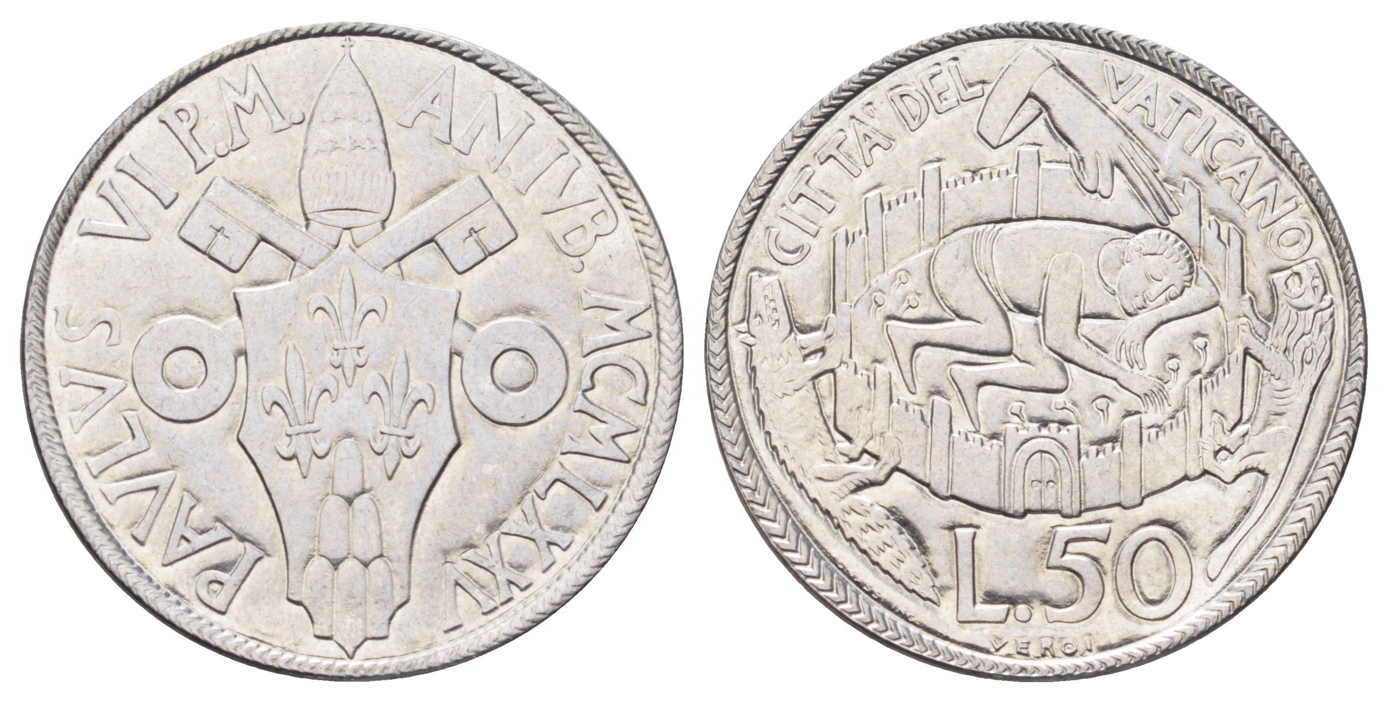 Ватикан 50 лир 1975 Священный год KM 129 нержавеющая сталь UNC 4699-631